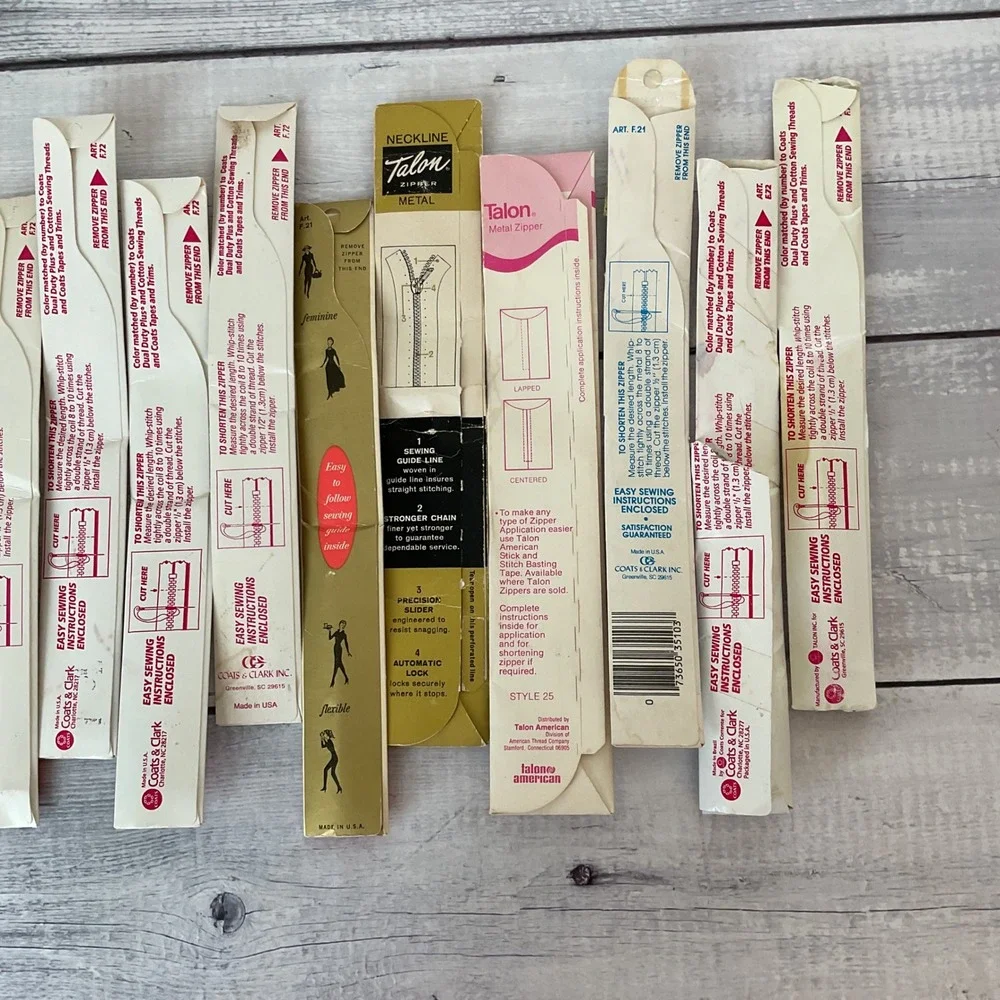 Lot Of 12 Zippers Sewing All Purpose Neck Metal Polyester VTG Coats Clark Talon